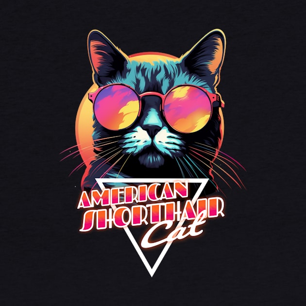 Retro Wave American Shorthair Cat Miami Shirt by Miami Neon Designs